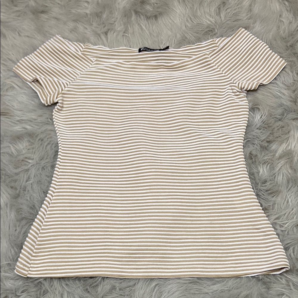 Striped Beige off the Shoulder Women's Top